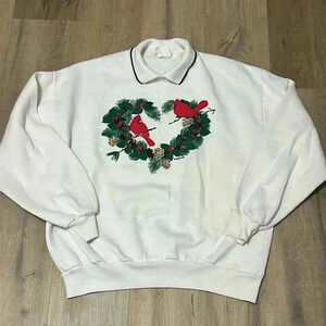1995 vintage white collard Cardinal wreath holiday Christmas sweatshirt size XL